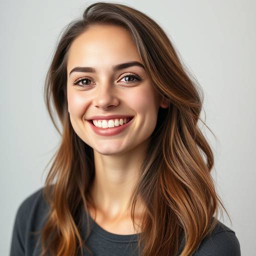 Portrait d'une jeune femme souriant dans un studio à Lyon, avec un éclairage doux et flatteur.
