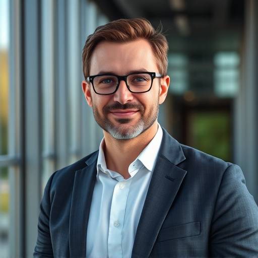 Portrait professionnel d'un homme d'affaires posant dans un bureau moderne à Lyon.
